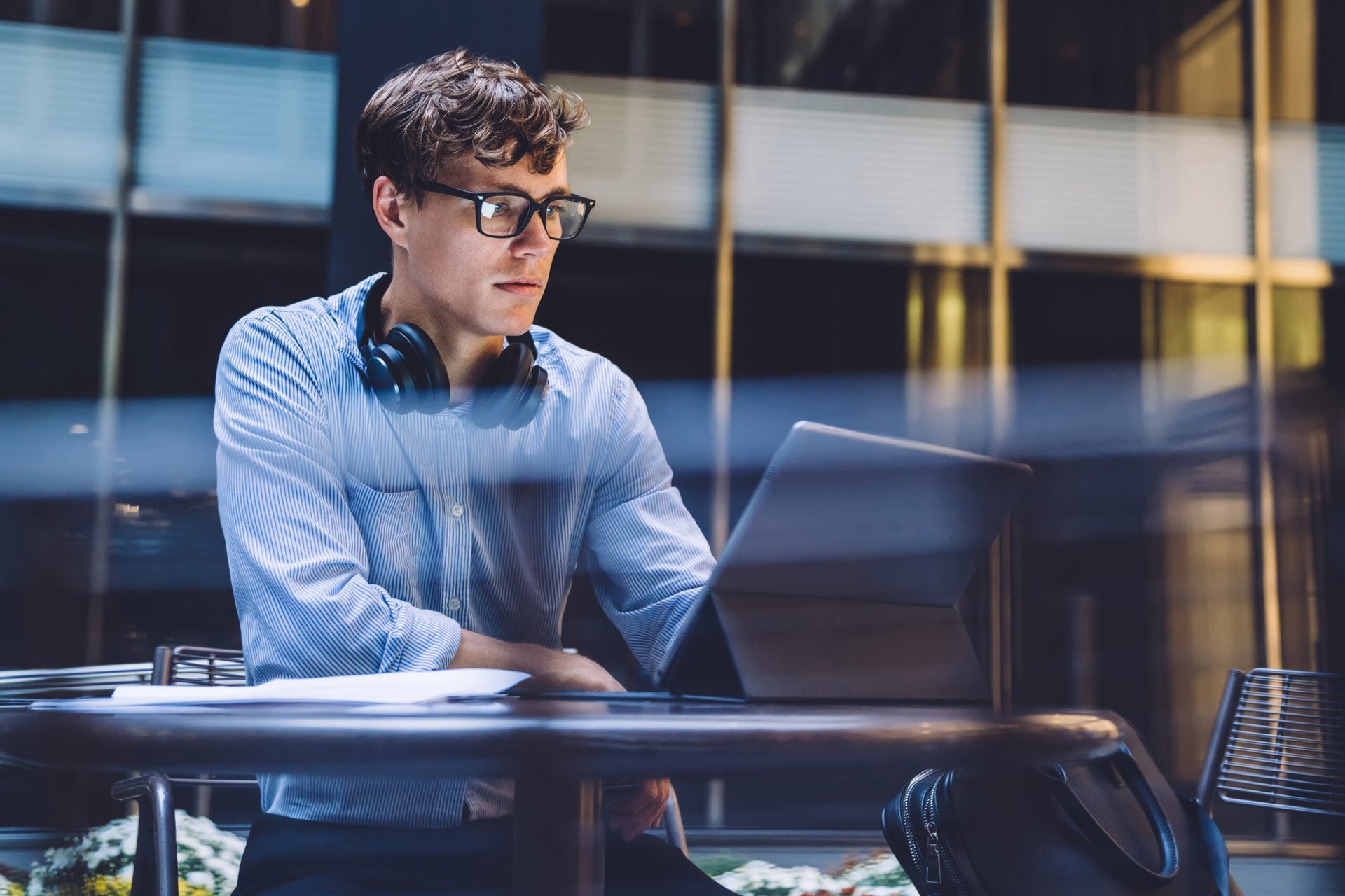 Man working from remote office on laptop