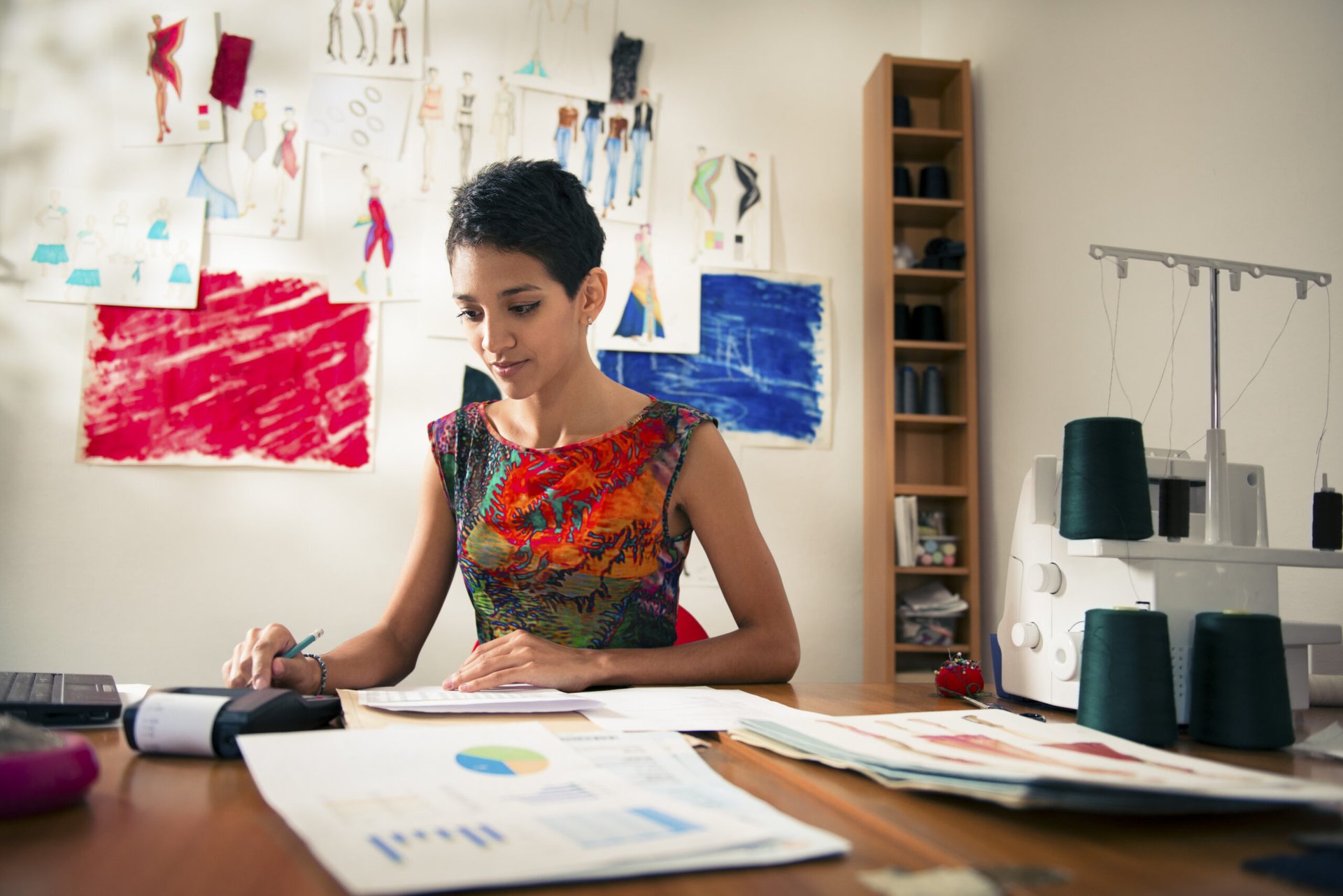 self employed woman working on taxes