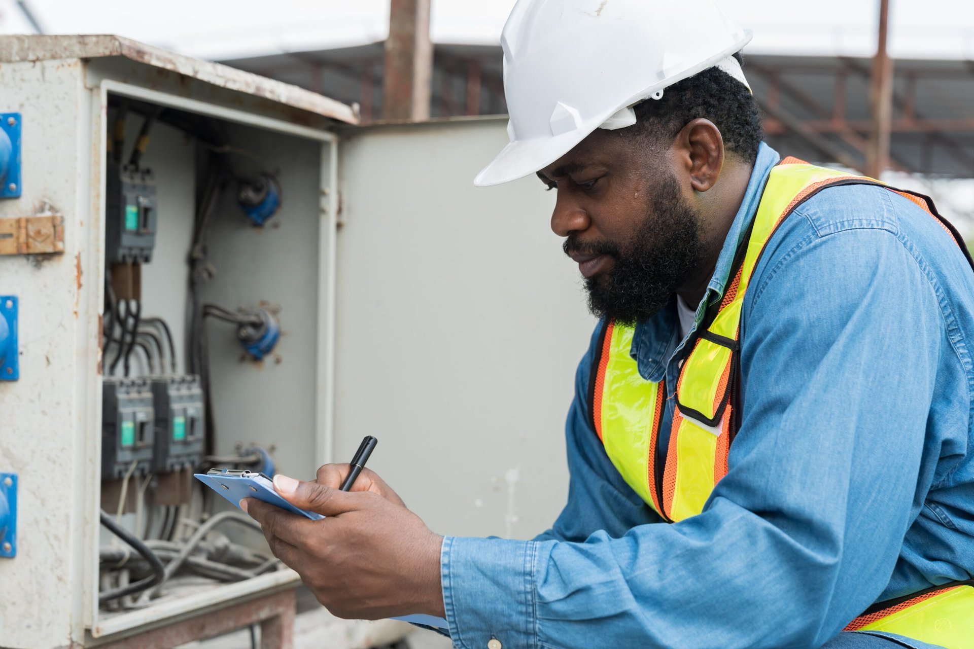 Male electrician at a construction site